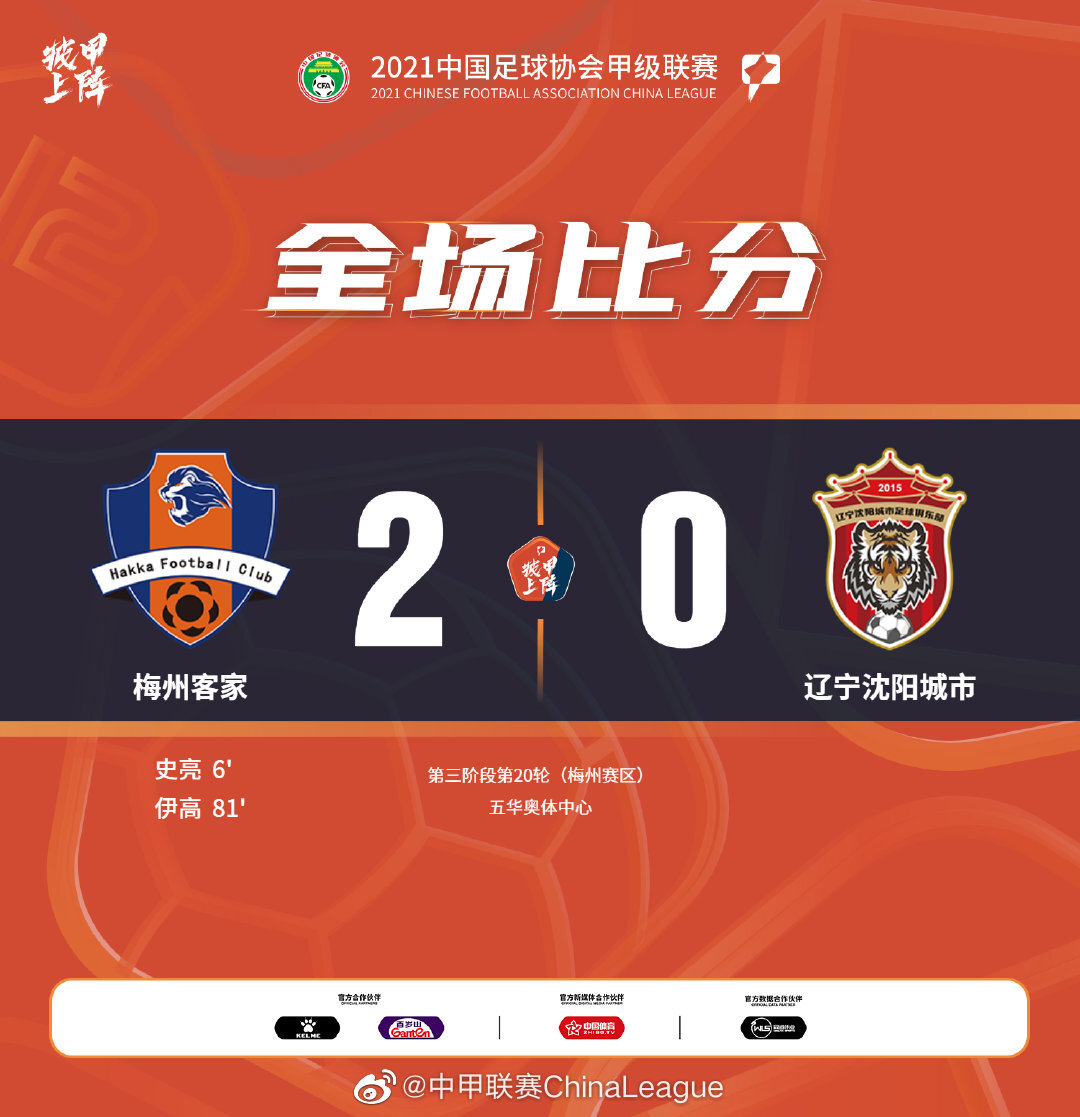 中甲-史亮破门伊高世界波 梅州客家2-0辽宁沈阳城市暂升榜首